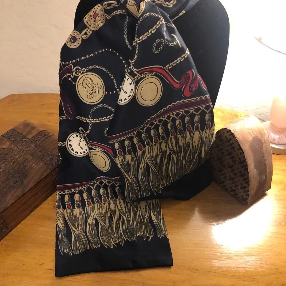 Long Black and Ref Classic Time Themed Scarf